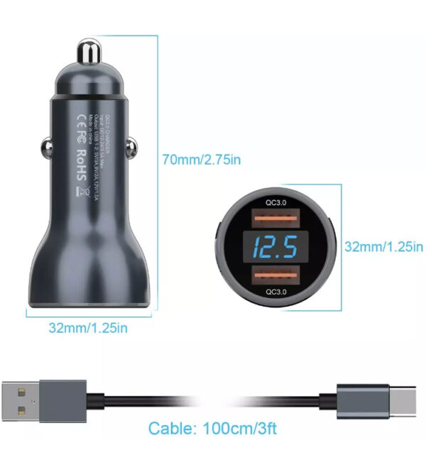 SZYBKA ŁADOWARKA SAMOCHODOWA QC3.0 / 36W / 6A