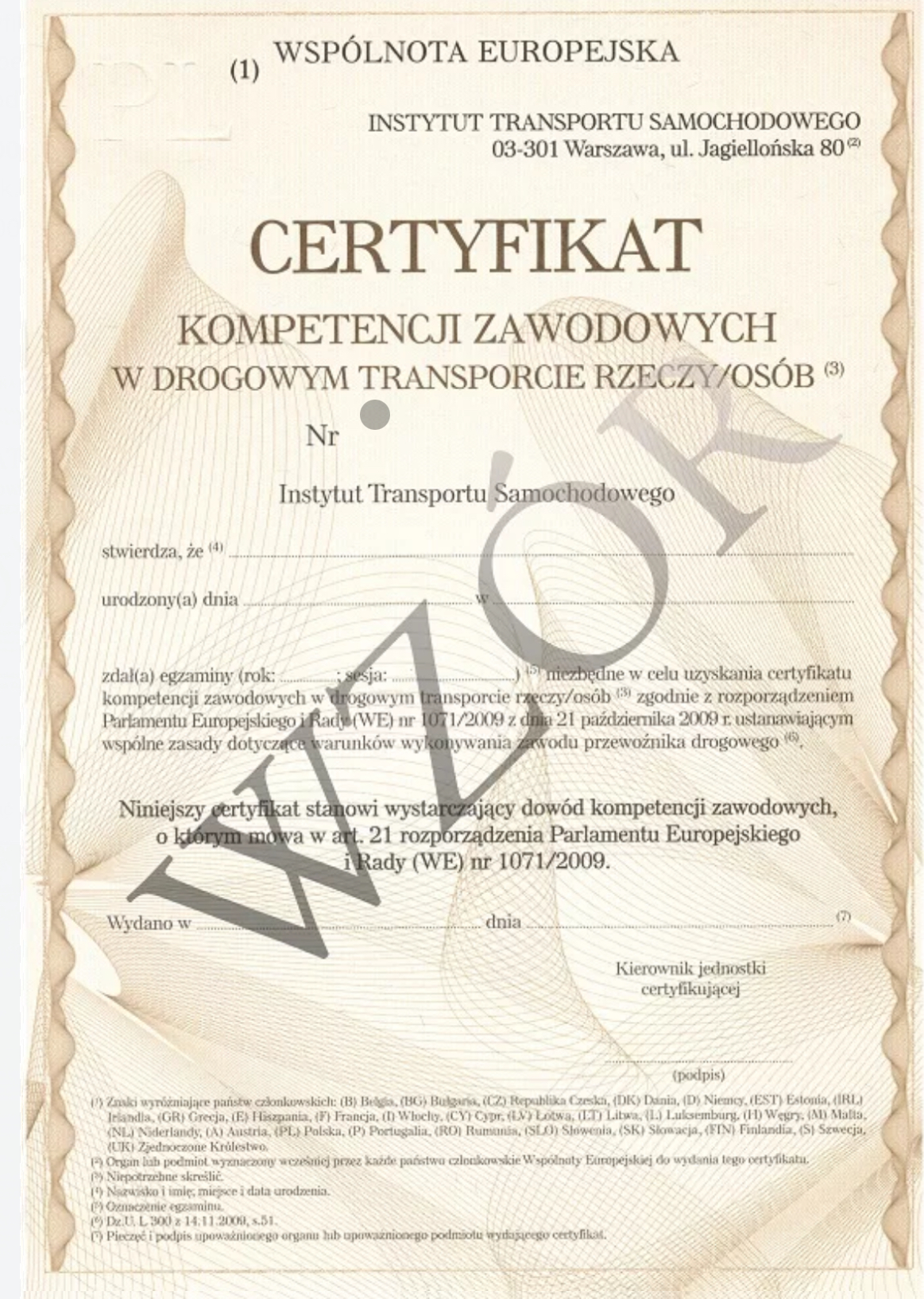 Certyfikat kompetencji zawodowych